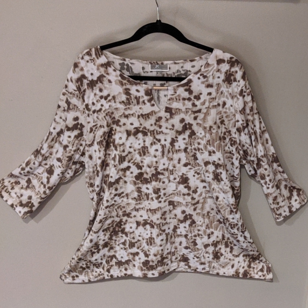 Tunic/top - brown and white color w/clear sequins
